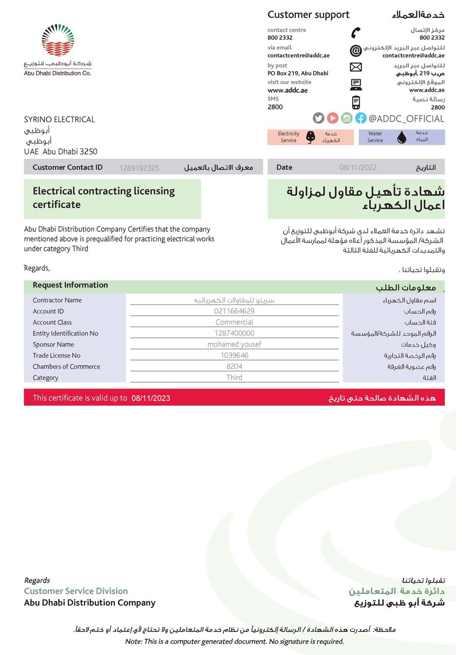 Licenses & ISO Certificates | Syrino Electromechanical